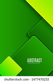 Abstract vertical background with dark and light green gradient rhombus. Vector minimalist paper cut geometric pattern with dots shape. Design concept for celebrating card of Earth day, eco flyer
