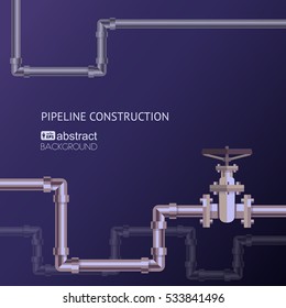 Abstract vertical background with flat designed pipeline. Concept for web newsletters water, wastewater or oil pipeline industry. Vector illustration.