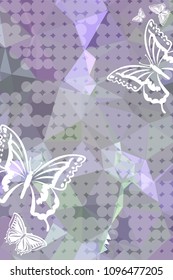 Abstract vertical background with flying butterflies and dots. Vector clip art.