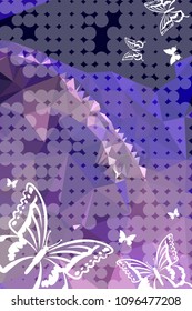 Abstract vertical background with flying butterflies and dots. Vector clip art.