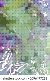 Abstract vertical background with flying butterflies and dots. Vector clip art.