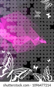 Abstract vertical background with flying butterflies and dots. Vector clip art.