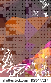 Abstract vertical background with flying butterflies and dots. Vector clip art.