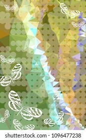 Abstract vertical background with flying butterflies and dots. Vector clip art.