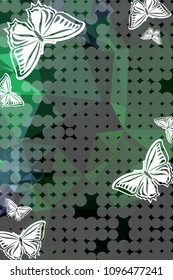 Abstract vertical background with flying butterflies and dots. Vector clip art.