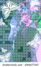 Abstract vertical background with flying butterflies and dots. Vector clip art.