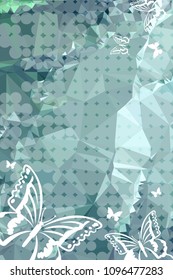 Abstract vertical background with flying butterflies and dots. Vector clip art.