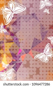 Abstract vertical background with flying butterflies and dots. Vector clip art.