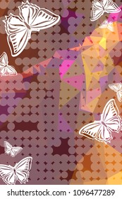 Abstract vertical background with flying butterflies and dots. Vector clip art.