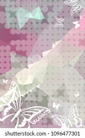 Abstract vertical background with flying butterflies and dots. Vector clip art.