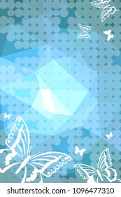 Abstract vertical background with flying butterflies and dots. Vector clip art.