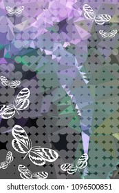 Abstract vertical background with flying butterflies and dots. Vector clip art.