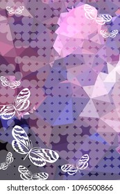 Abstract vertical background with flying butterflies and dots. Vector clip art.
