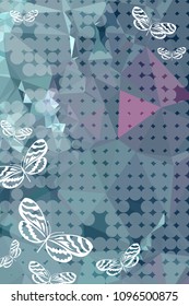 Abstract vertical background with flying butterflies and dots. Vector clip art.