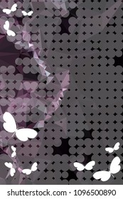 Abstract vertical background with flying butterflies and dots. Vector clip art.