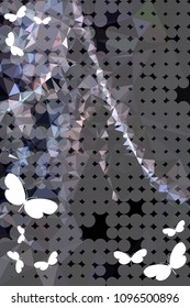 Abstract vertical background with flying butterflies and dots. Vector clip art.