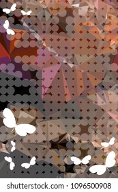 Abstract vertical background with flying butterflies and dots. Vector clip art.