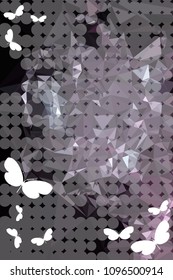 Abstract vertical background with flying butterflies and dots. Vector clip art.