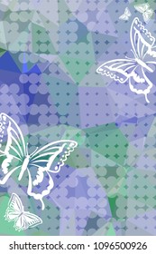 Abstract vertical background with flying butterflies and dots. Vector clip art.