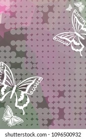 Abstract vertical background with flying butterflies and dots. Vector clip art.