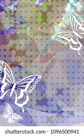 Abstract vertical background with flying butterflies and dots. Vector clip art.