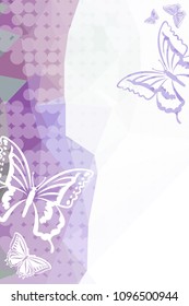 Abstract vertical background with flying butterflies and dots. Vector clip art.