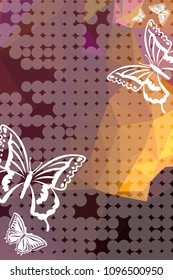 Abstract vertical background with flying butterflies and dots. Vector clip art.