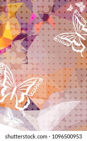 Abstract vertical background with flying butterflies and dots. Vector clip art.