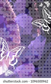 Abstract vertical background with flying butterflies and dots. Vector clip art.