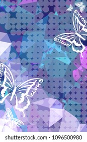 Abstract vertical background with flying butterflies and dots. Vector clip art.