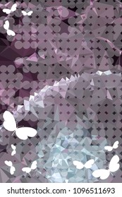 Abstract vertical background with flying butterflies and dots. Vector clip art.