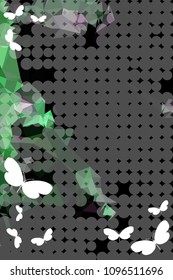 Abstract vertical background with flying butterflies and dots. Vector clip art.