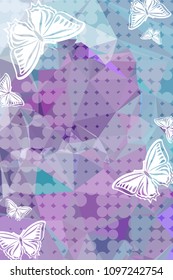 Abstract vertical background with flying butterflies. Vector clip art.