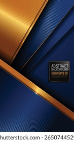 Abstrakte vertikale Hintergrund goldblaue Linien. Premium Vektor 1080x1920 Smartphone Wallpaper, Business-Banner oder Technologie. Modernes Design. Elegantes, sauberes Licht und Schatten. Nicht von AI generiert.