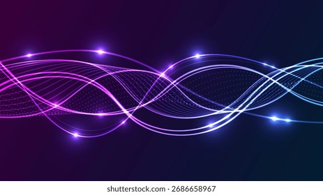 Fondo de Vertical Abstractas con líneas de luz de neón y flujo de partículas. Plantilla de tecnología futurista con amplio espacio de copia.