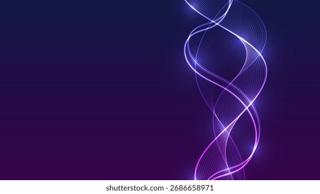 Fondo de Vertical Abstractas con líneas de luz de neón y flujo de partículas. Plantilla de tecnología futurista con amplio espacio de copia.