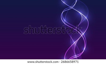 Abstract vertical background with neon light lines and particle flow. Futuristic technology template with ample copy space.