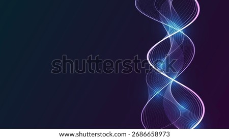 Abstract vertical background with neon light lines and particle flow. Futuristic technology template with ample copy space.