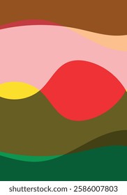 Abstract vertical background of pink, red, brown and yellow wavy layers