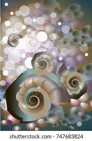 Abstract vertical background with seashells. Vector illustration