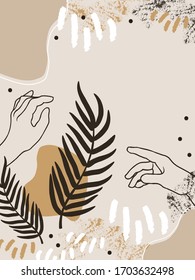 Abstract vertical background with tropical elements, shapes and hand  sketch. Background for mobile app page minimalistic style. Vector illustration.