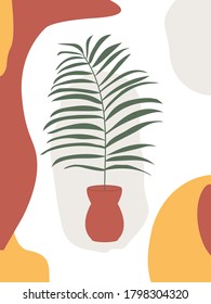 Abstract vertical background with a tropical leaf in a vase. Colorful template for Wallpaper, wrapping paper, clothing, fill, decor. Vector illustration