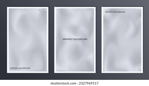 Abstract vertical backgrounds with blurred soft grey gradient. Black and white pastel a4 wallpapers. Template of empty modern digital smoky backdrop, print card, web banner with smooth pattern