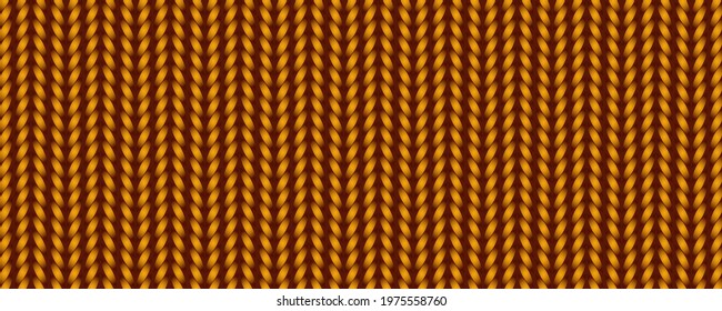 abstract vertical braided stripes. pigtail pattern. yellow-brown knitted texture. face loops. horizontal cover. site header. the concept of needlework and hobbies.
