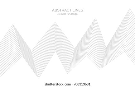 Abstract vertical broken stripes on white background isolated. Black and white color. Linear background. Design elements. Polygonal lines. Sharp curved corners wave lines. Vector lines.