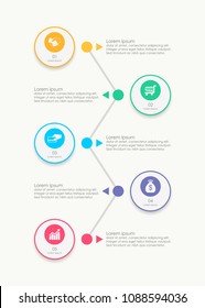 Abstract vertical business infographics template with 5 circles timeline diagrams in white color background