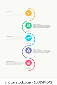 Abstract vertical business infographics template with 5 circles timeline diagrams in white color background