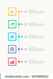 Abstract vertical business infographics template with 5 squares timeline diagrams in white color background