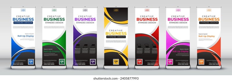 abstract vertical business roll up standee set for Street Business, events, presentations, meetings, annual events, exhibitions in red, green, blue, yellow, orange, purple, orange