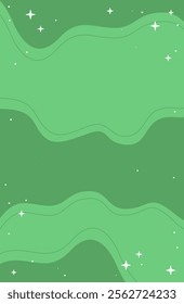 Abstract Vertical Christmas Background of Green Color, With Wavy Lines and Sparkling Stars, Square Vector Design